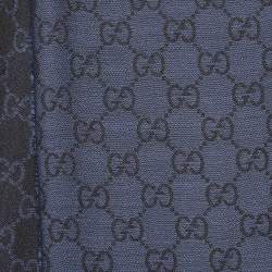 Pre Owned Gucci Navy Blue & Brown Wool & Silk Monogram Scarf