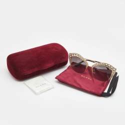 Gucci Gold/Black Crystals Embellished Cat Eye Sunglasses