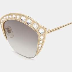 Gucci Gold/Black Crystals Embellished Cat Eye Sunglasses