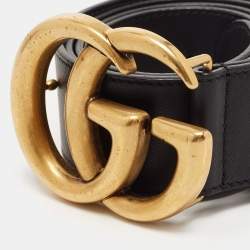 مملوكة مسبقًا Gucci Black Leather GG Marmont Buckle Belt 85CM