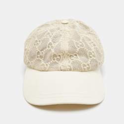 Gucci Cream GG Embroidered Mesh Cap L
