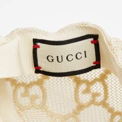 Gucci Cream GG Embroidered Mesh Cap L
