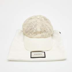 Gucci Cream GG Embroidered Mesh Cap L