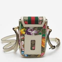 Pre Owned Gucci Beige GG Supreme Ophidia Floral Phone Crossbody Bag