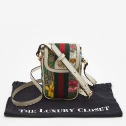 Pre Owned Gucci Beige GG Supreme Ophidia Floral Phone Crossbody Bag