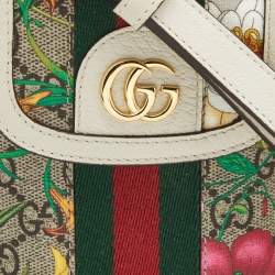 Pre Owned Gucci Beige GG Supreme Ophidia Floral Phone Crossbody Bag