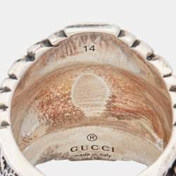 Pre Owned Gucci Silver Green Enamel Snake Garden Ring Size 54.5