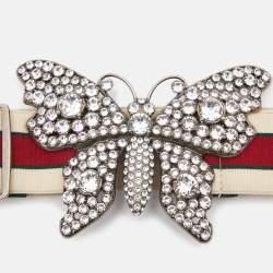 Gucci White/Red Elastic Band Butterfly Crystals Belt 90CM