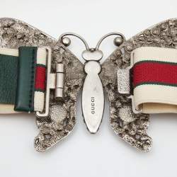Gucci White/Red Elastic Band Butterfly Crystals Belt 90CM
