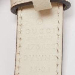 Pre Owned Gucci Off White Leather Queen Margaret Bee Slim Belt 85CM