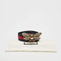 Pre Owned Gucci Navy Blue/Red Elastic Band Queen Margaret Belt 75CM