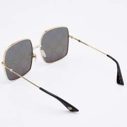 Gucci Guccify Gold Tone/Grey GG0414S Monogram Detail Square Sunglasses