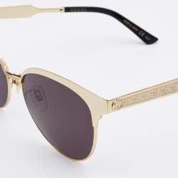 Pre Owned Gucci Gold Tone/ Dark Grey GG074SK Clubmaster Sunglasses