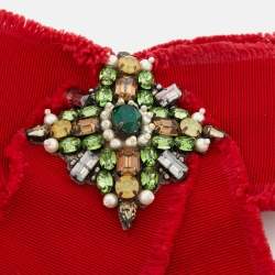 Gucci Red Fabric Embellished Detail Bow Brooch