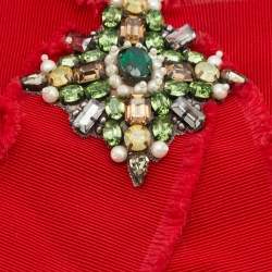 Gucci Red Fabric Embellished Detail Bow Brooch