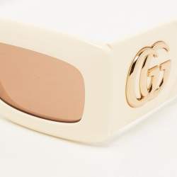 مملوكة مسبقًا Gucci Ivory/Brown GG0811S Rectangle Sunglasses