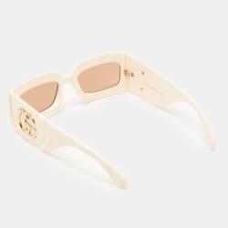 مملوكة مسبقًا Gucci Ivory/Brown GG0811S Rectangle Sunglasses