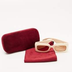 مملوكة مسبقًا Gucci Ivory/Brown GG0811S Rectangle Sunglasses