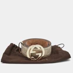 Pre Owned Gucci Ecru Guccissima Leather Interlocking GG Buckle Belt 80cm