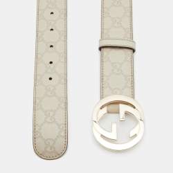 Pre Owned Gucci Ecru Guccissima Leather Interlocking GG Buckle Belt 80cm