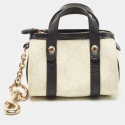 Pre Owned Gucci White/Black GG Supreme Canvas and Leather Boston Bag Charm