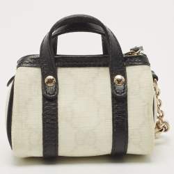 Pre Owned Gucci White/Black GG Supreme Canvas and Leather Boston Bag Charm