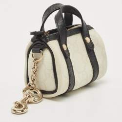 Pre Owned Gucci White/Black GG Supreme Canvas and Leather Boston Bag Charm