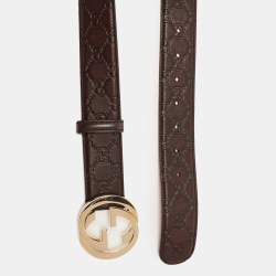 Gucci Brown Leather Silver Toned Hardware Interlocking G Buckle Belt 5 –  Queen Bee of Beverly Hills