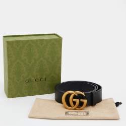 مملوكة مسبقًا حزام غوتشي جلد أسود إبزيم حرف جي مزدوج 90 سم