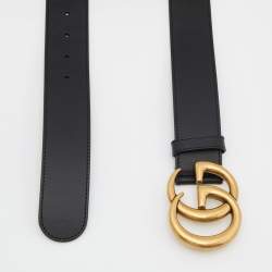 مملوكة مسبقًا حزام غوتشي جلد أسود إبزيم حرف جي مزدوج 90 سم
