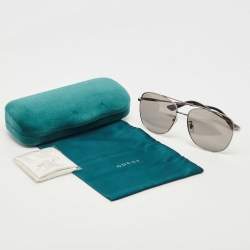 Pre Owned Gucci Gun Metal Tone/Grey GG0410SK Aviator Sunglasses