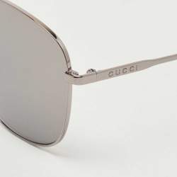 Pre Owned Gucci Gun Metal Tone/Grey GG0410SK Aviator Sunglasses