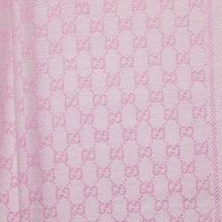 Pre Owned Gucci Rose and Ivory Guccissima Wool Jacquard Fringed Outlet Shawl