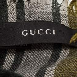 Pre Owned Gucci Green Plaid Silk and Wool Scarf