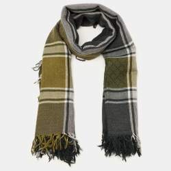 Pre Owned Gucci Green Plaid Silk and Wool Scarf