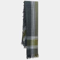 Pre Owned Gucci Green Plaid Silk and Wool Scarf