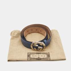 Gucci Light Blue Guccissima Leather Interlocking G Buckle Belt 105CM