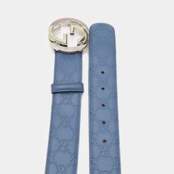 Gucci Light Blue Guccissima Leather Interlocking G Buckle Belt 105CM
