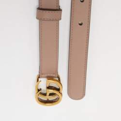 Gucci Old Rose Leather Double G Slim Belt 85CM