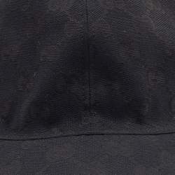 Gucci Black Logo Monogram Web Stripe Detail Canvas Baseball Cap L