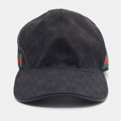 Gucci Black Logo Monogram Web Stripe Detail Canvas Baseball Cap L