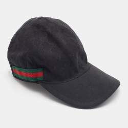 Gucci Black Logo Monogram Web Stripe Detail Canvas Baseball Cap L
