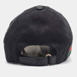 Gucci Black Logo Monogram Web Stripe Detail Canvas Baseball Cap L