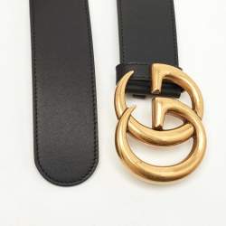 Gucci Black Leather Double G Buckle Belt 90CM
