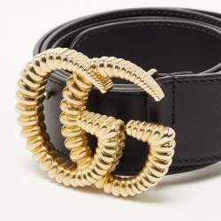 مملوكة مسبقًا Gucci Black Leather Double G Buckle Belt 95CM