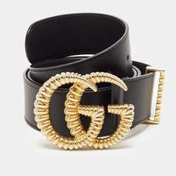 مملوكة مسبقًا Gucci Black Leather Double G Buckle Belt 95CM