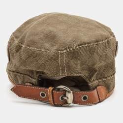 Pre Owned Gucci Brown GG Canvas Eyelet Detail Military Hat S