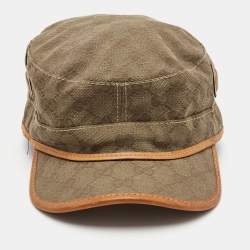 Pre Owned Gucci Brown GG Canvas Eyelet Detail Military Hat S