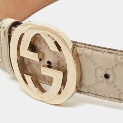 مملوكة مسبقًا Gucci Off White Guccissima Leather Interlocking G Buckle Belt 95CM