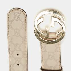 مملوكة مسبقًا Gucci Off White Guccissima Leather Interlocking G Buckle Belt 95CM